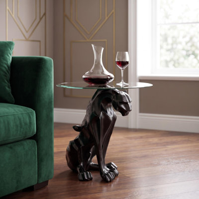 Black Jaguar Figurine End Table