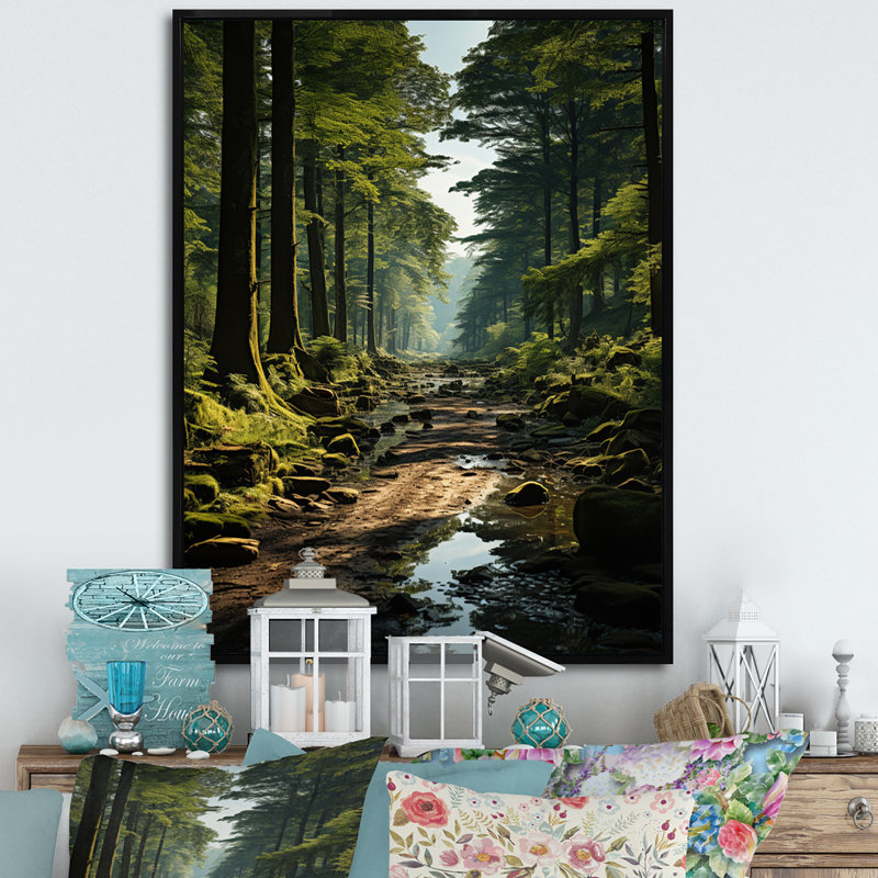 «Forest Enchanted Woods Earthy», impressions sur toile, H 44 po x l 34 po x P 1,5 po, Cadre flottant noir