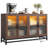 Sideboard Buffet Cabinet With Storage & Led Lights, 55" Large Wood Cabinet With 4 Fluted Glass Doors-106644778