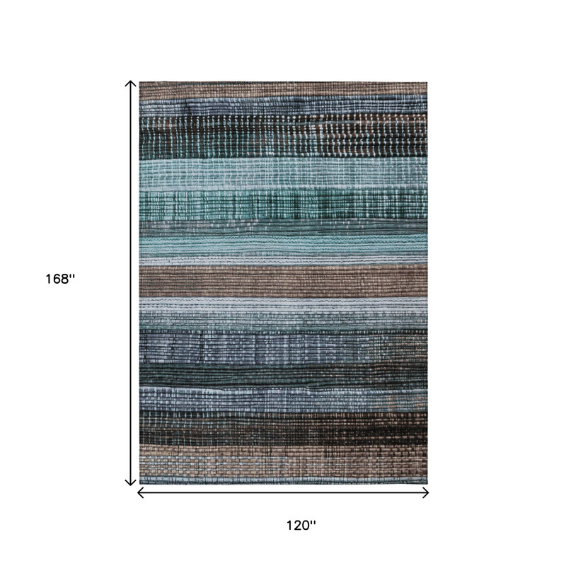 Tapis extérieur lavable rayé bleu sarcelle et brun 10 pi x 14 pi