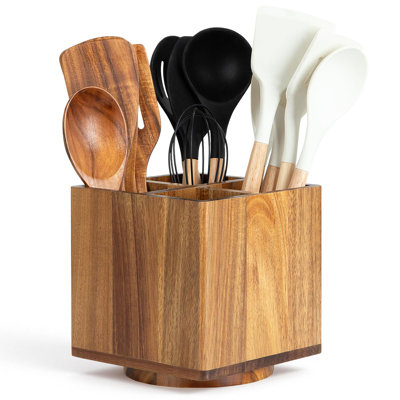 Extra Large Rotating Utensil Holder For Kitchen Counter, 4 Compartments, (Brown)