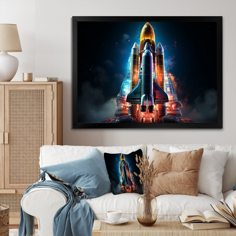 Lancement de la Navette Spatiale Blastoff III sur toile, H 16 po x l 32 po x P 1 po, Cadre simple noir