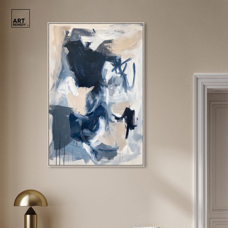 «Windswept Blue II», art abstrait bleu par Art Remedy, Cadre argenté, 46" H x 31" W