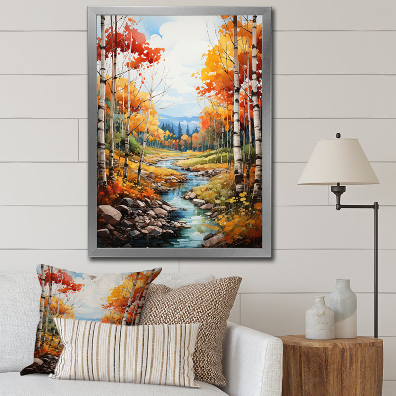 Catarzi Birch Woods Autumn Harmony I, reproduction d'art sur toile, H 20 po x l 12 po x P 1 po, Cadre photo argenté