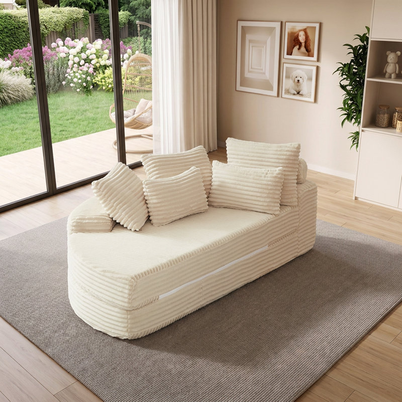Fauteuil inclinable semi-circulaire 78,5 po 2-en-1 avec coussin de cou et coussins décoratifs, aucun assemblage requis, Beige
