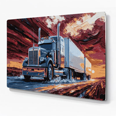 Transportation Truck and semi trailer designs Brown Metal Wall Art