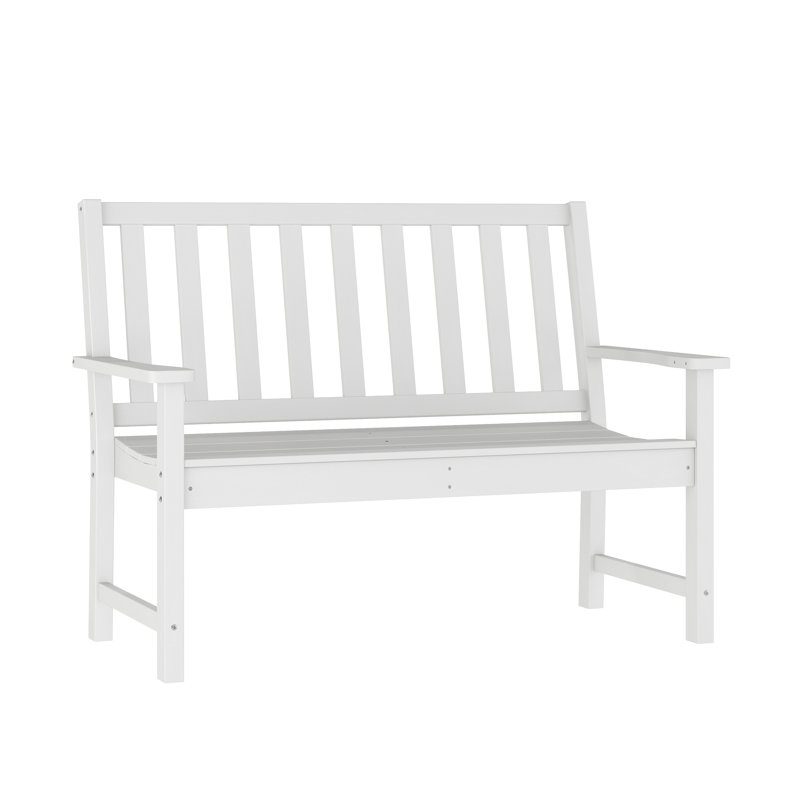 All Weather Heavy Duty Commercial Recycled HDPE Bench with Curved Seat, White