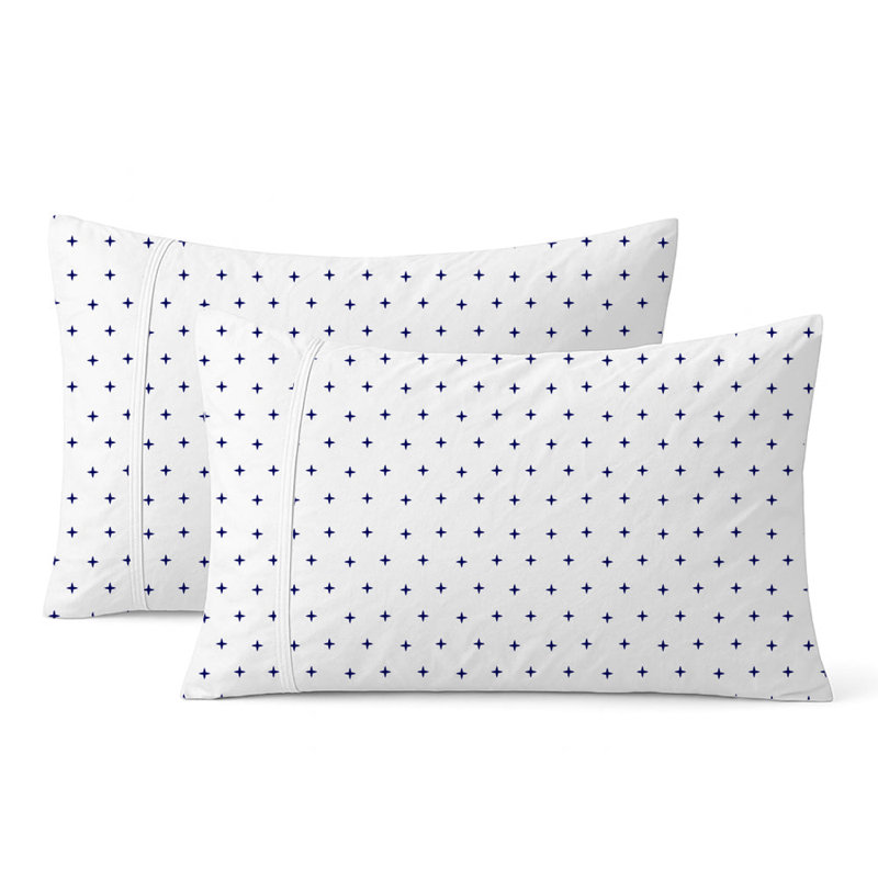 Plus Embroidered Cotton Sheet Set, Navy Blue, Twin Sheet Set