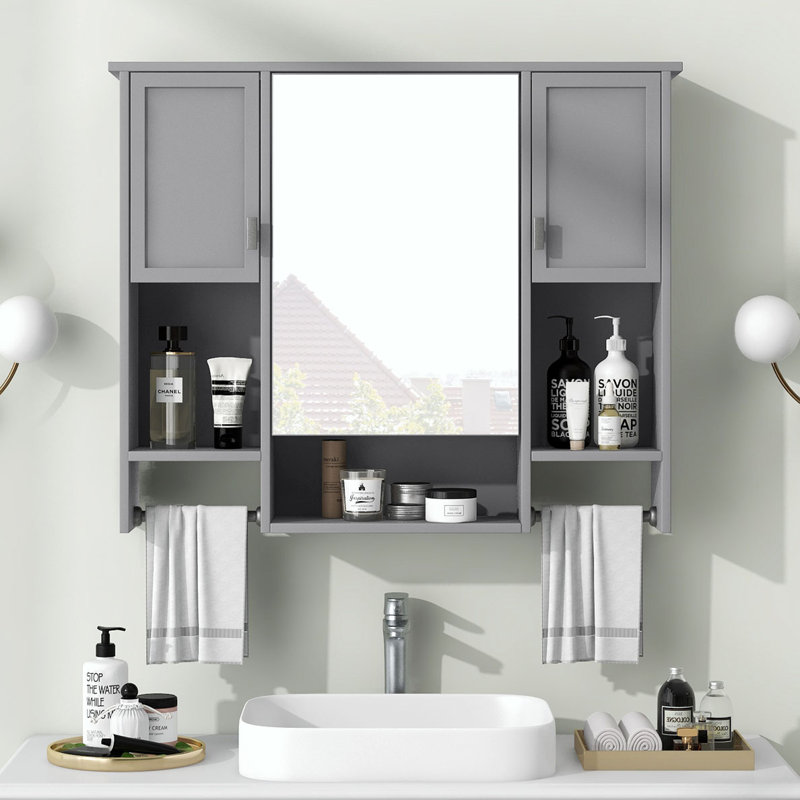 Armoire à pharmacie murale avec miroir 35 po x 28 po, Gris