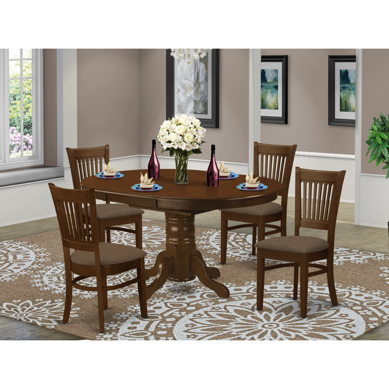 L'ensemble 5 pièces de table et chaises de cuisine comprend une table de salle à manger ovale avec rallonge papillon et 4 chaises en tissu de lin, espresso