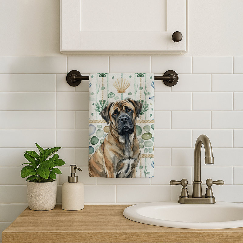 Serviette de cuisine blanche en verre de mer à épagneul tibétain blanc, Mastiff bringé