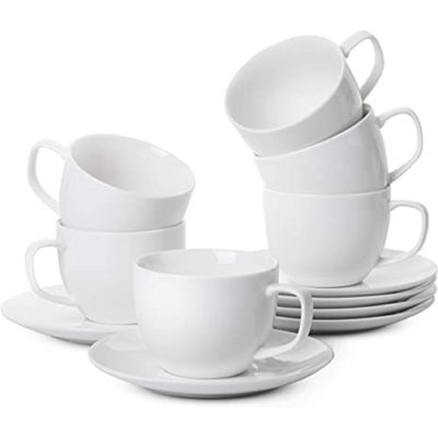 Cups And Saucers, Set Of 6 (8 Oz), Cappuccino Cups, Coffee Cups, White Tea Cup Set, British Coffee Cups, Porcelain Tea Set, Latte Cups, Espresso Mug, -  QXXSJ, hyx-B07B4GBRJP