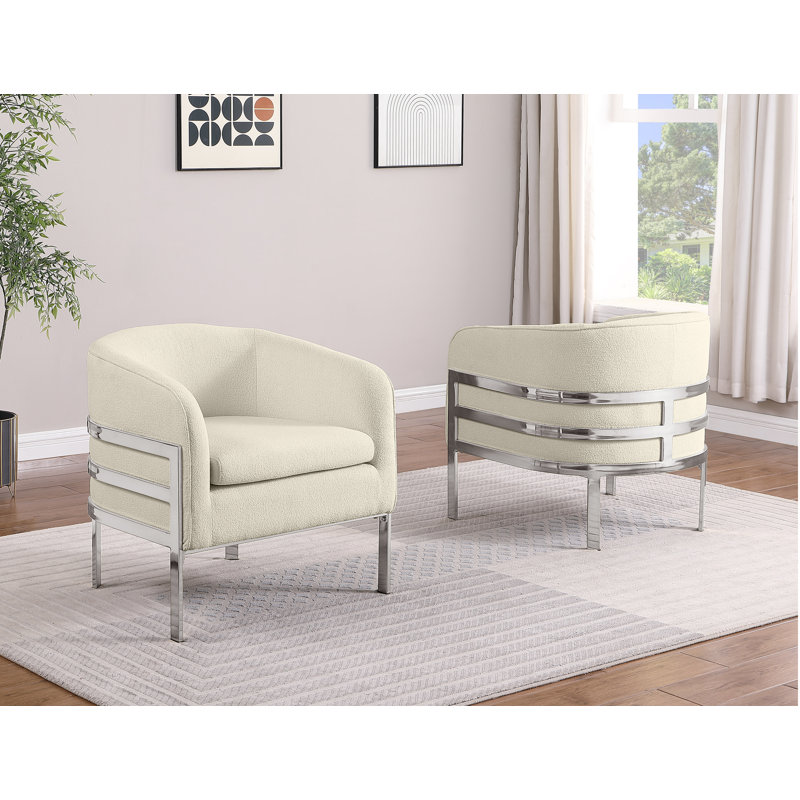 Chaise d'appoint Teddy avec structure en chrome, Crème, Argent argent