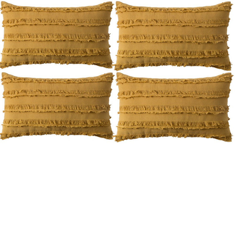 Ensemble de 4 housses de coussin rectangulaires à motif jacquard rayé, Jaune