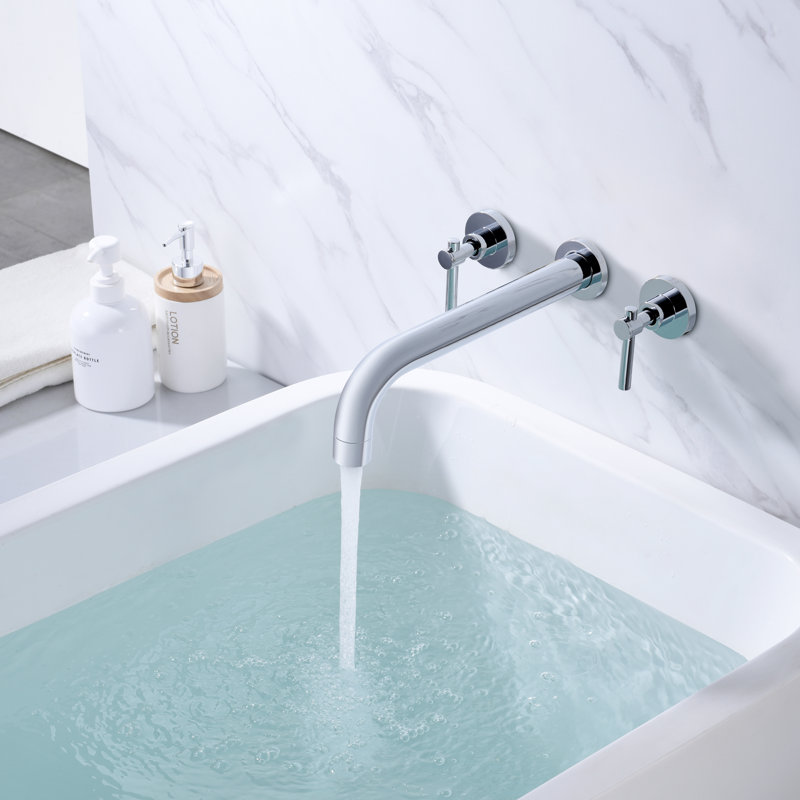 SUMERAIN High Flow Bathtub Faucet,  Extra Long Spout Double Handle Wall Mounted Tub Filler, Chrome, Lever Handle