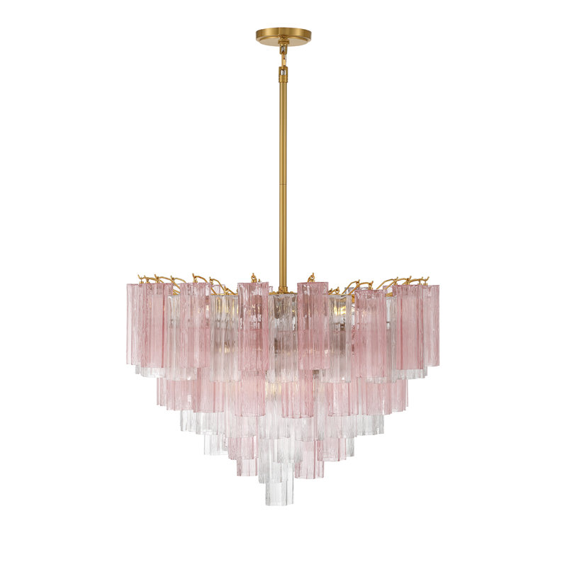 Mexborough 16 Light Chandelier, Pink/Aged Brass