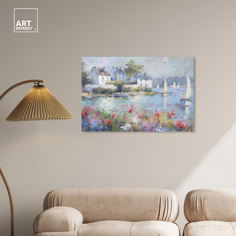 Vibrant Coastal Town Abstract Canvas Wall Art, 16" x 24"