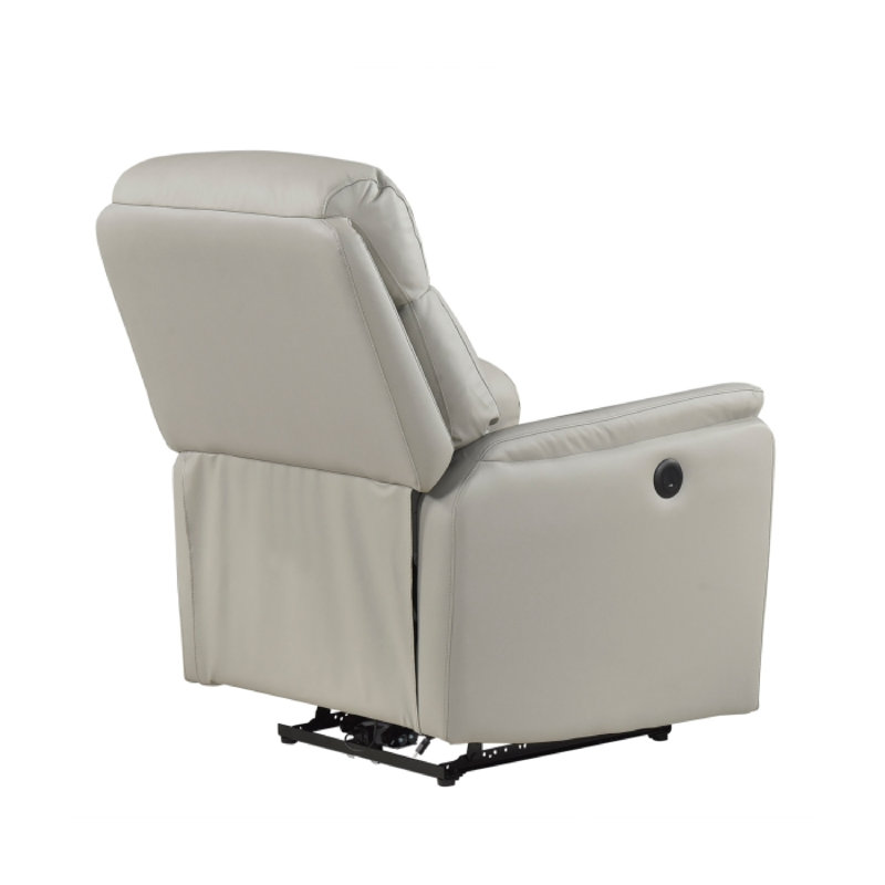 Lea Power Recliner Chair W USB, Foam Fill Light Gray Top Grain Leather