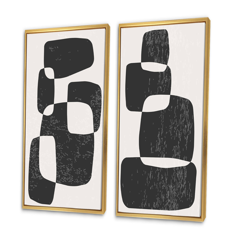 «Abstract Artistic Organic Minimalistic Shapes IV», ensemble de 2 peintures, H 32 po x l 32 po x P 1 po, Cadre doré