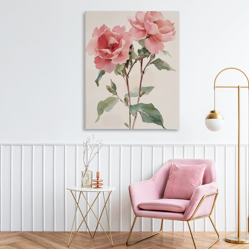Aquarelle roses, fleurs roses, toile par Petal Prints Design, H 30 po x l 24 po