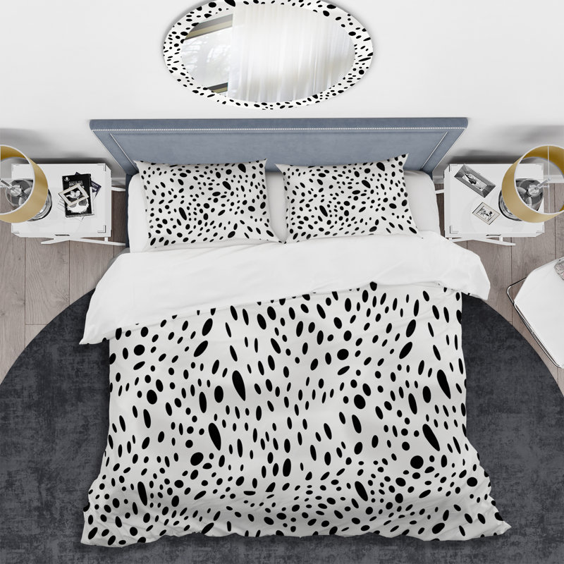 Ensemble de housse de couette blanc et noir Snow Leopard Spots III, Housse de couette pour grand lit et 2 taies décor