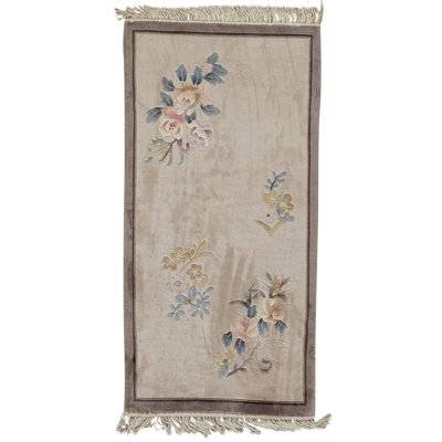 Hand Knotted Silk Area Rug in Beige And Camel