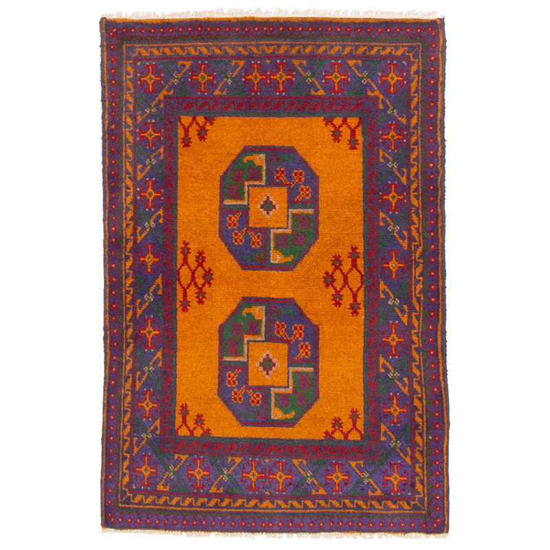 Tapis orange brûlé Ouzbek Kargahi 2 pi 8 po x 3 pi 11 po
