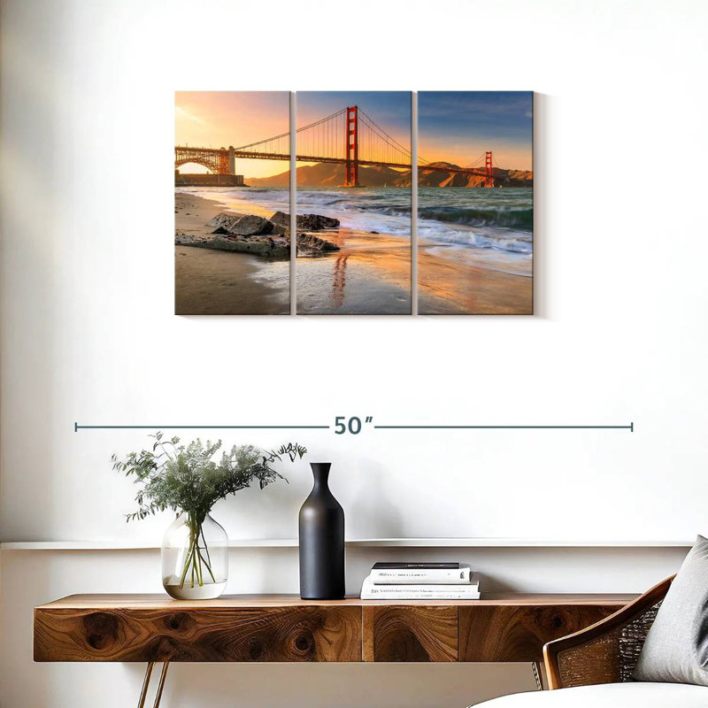 Coucher de soleil au pont Golden Gate, H 20 po x l 33 po