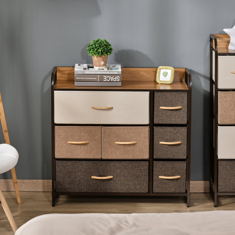 Commode 7 tiroirs avec tiroirs en tissu pour la chambre à coucher, Brun