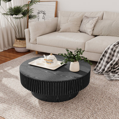 Table basse ronde avec rangement Table d'appoint moderne en placage de bois massif