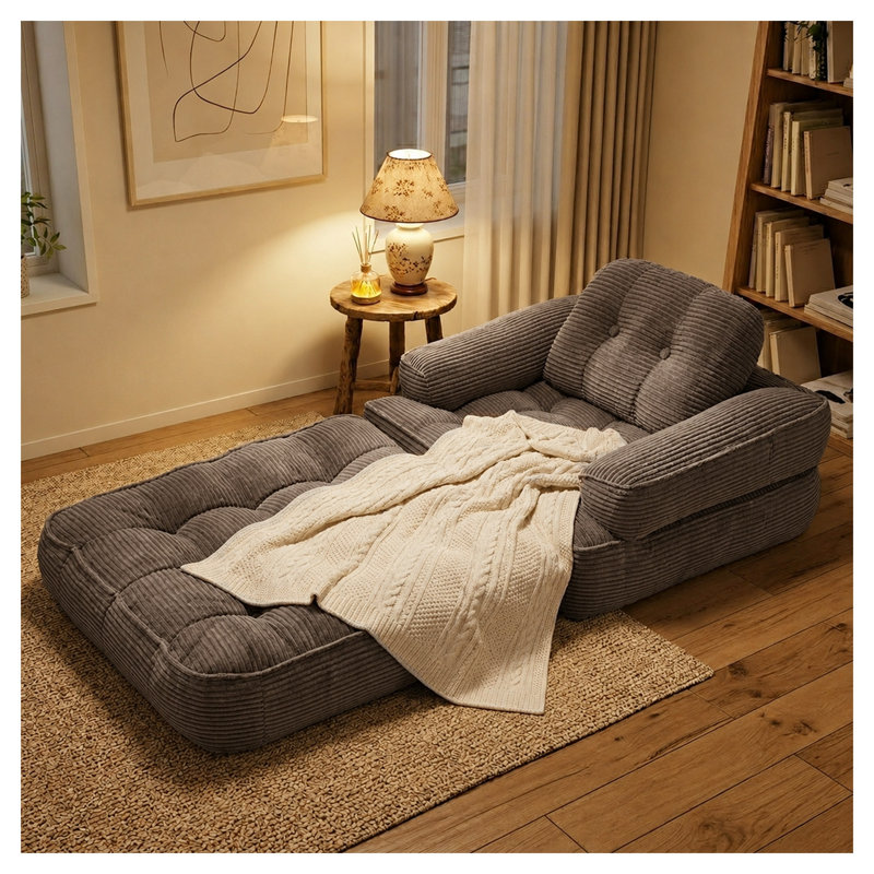 Canapé-lit en velours côtelé 66,9 po avec accoudoirs, méridienne pliable pour le salon et la chambre à coucher, café