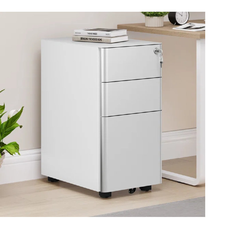 Gwendolyn 11.8'' Wide 3 -Drawer Mobile Steel File Cabinet, White/Gray
