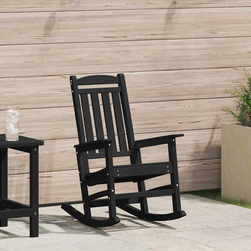 Garden Rocking Chair HDPE Furniture Outdoor Terrace Seating Patio, Black