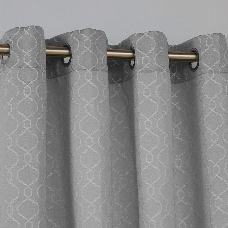 Luxurious Jacquard Morrocan Top Grommet Room Darkening Curtains (Set of 2), 52" W x 95" L, Silver Gray