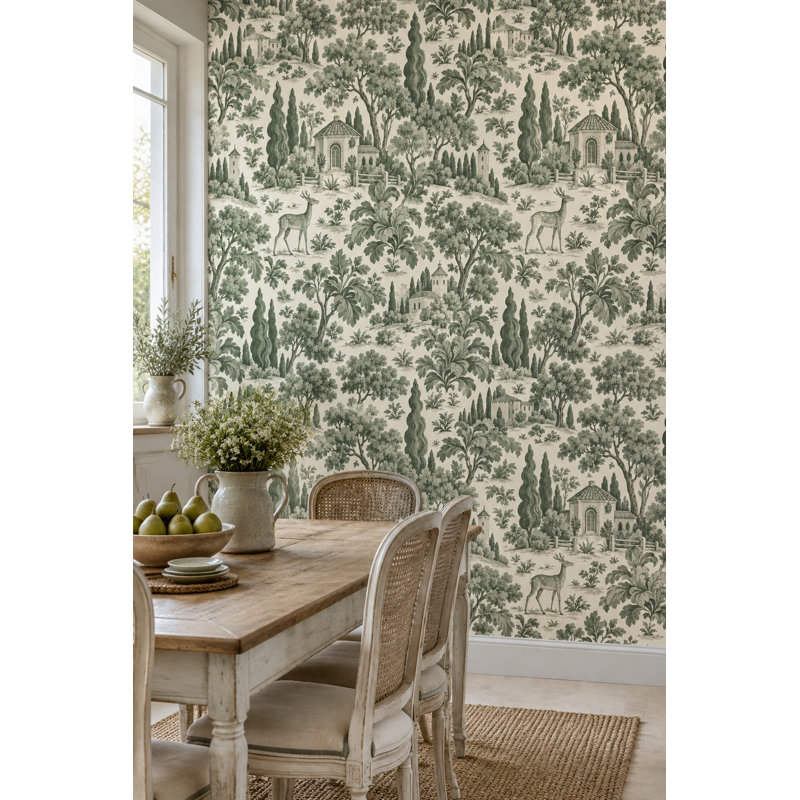 Papier peint paysage toscan vert toile, Peler et coller