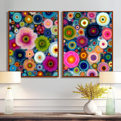 «Vibrant Flower Wall Horizon», reproduction d'art sur toile abstraite, art abstrait rose 2 pièces