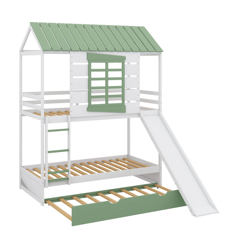 Twin-Over-Twin Bunk Bed With House Design, Convertible Slide, And Trundle Bed