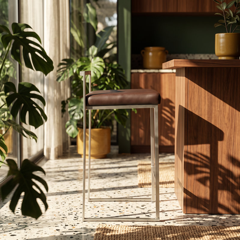 Upholstered Counter Stool with Stainless Steel Frame