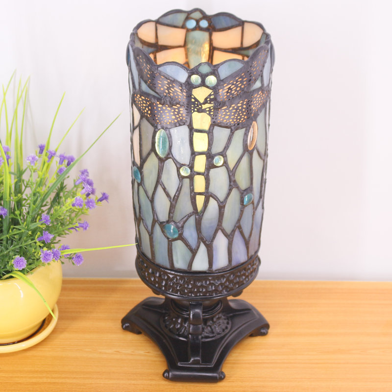 Small Tiffany Table Lamp Sea Blue Dragonfly Style Mini Stained Glass Desk Lamp 4X10 INCH