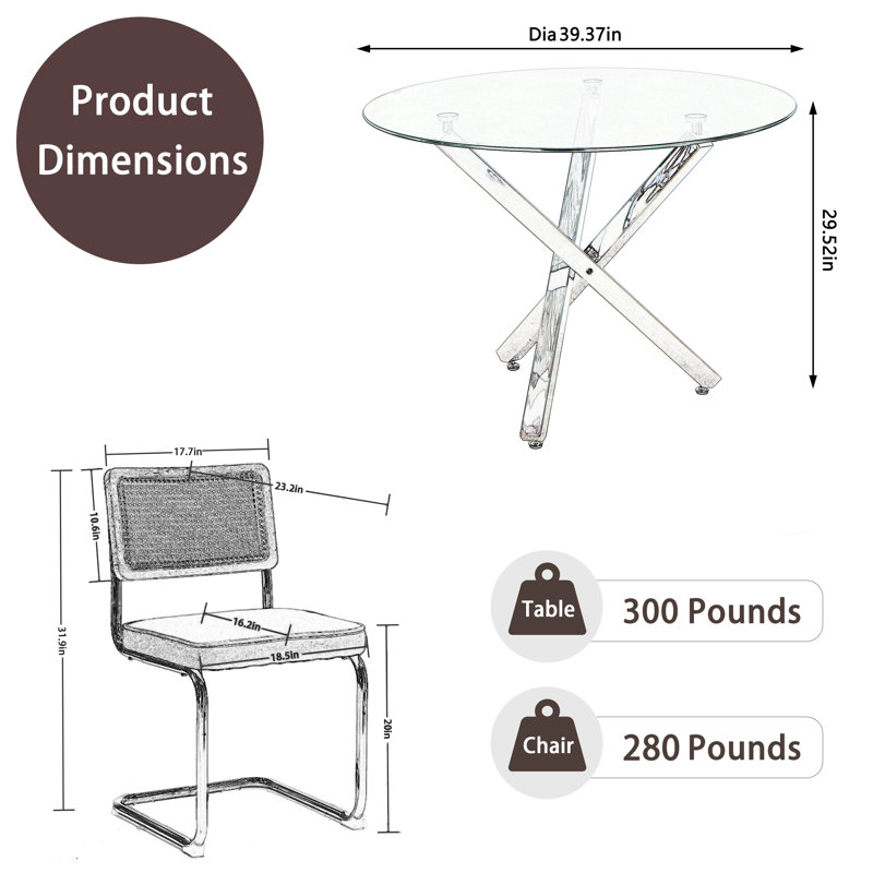 1 Tempered Glass Top Dining Table and 4 Velvet Cantilever Chairs, Green, 29.52"H x 39.37"L x 39.37"W
