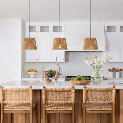 Aarzo 1-Light Single Natural Hand Woven Rattan Pendant Easy Installation
