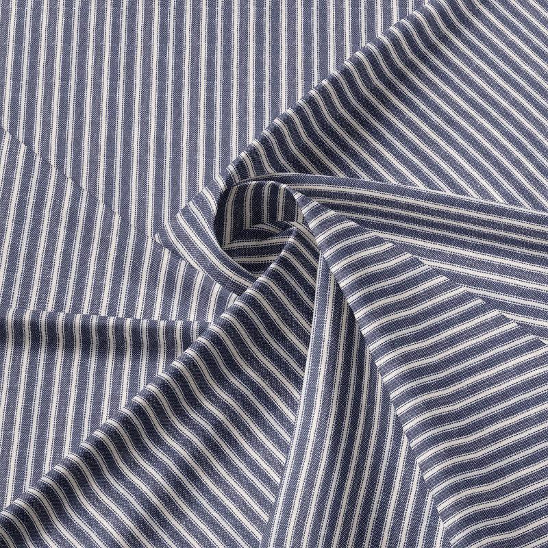 Walker Ticking Stripe Indigo/Ivory Cotton Simple Top Pocket Drapery Panel Set of 2, 50" W x 120" L