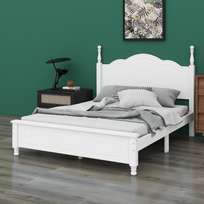 Base de lit plateforme en bois, lit plateforme de style rétro avec support en lattes de bois,