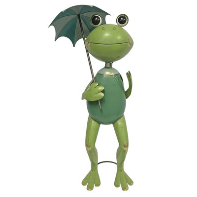 Metal Frog Statue Holding Umbrella and Purse Outdoor Garden Décor Yard Art