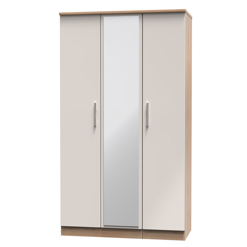 Borgeson Tall Triple Mirror Wardrobe, Kashmir Gloss/Bardolino Oak