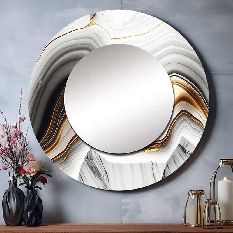 Oltjana abstrait Geode Waves Gray III - miroir mural abstrait, miroir décoratif rond moderne, impression d'art en métal