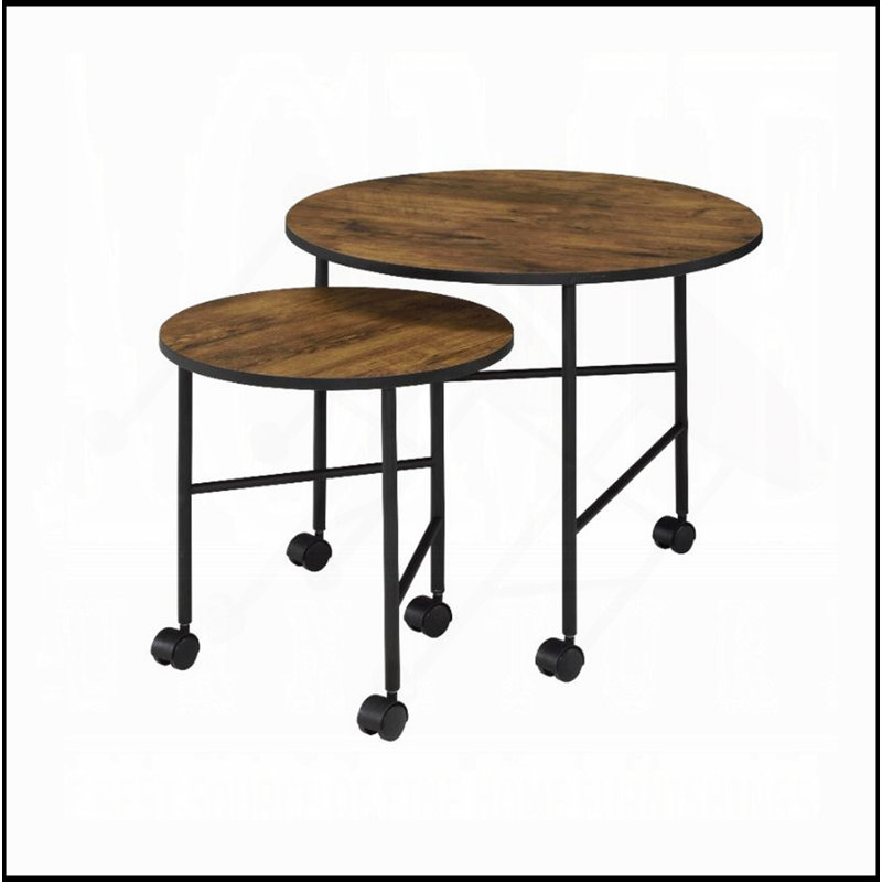Ensemble de 2 tables gigognes avec roulettes, chêne rétro