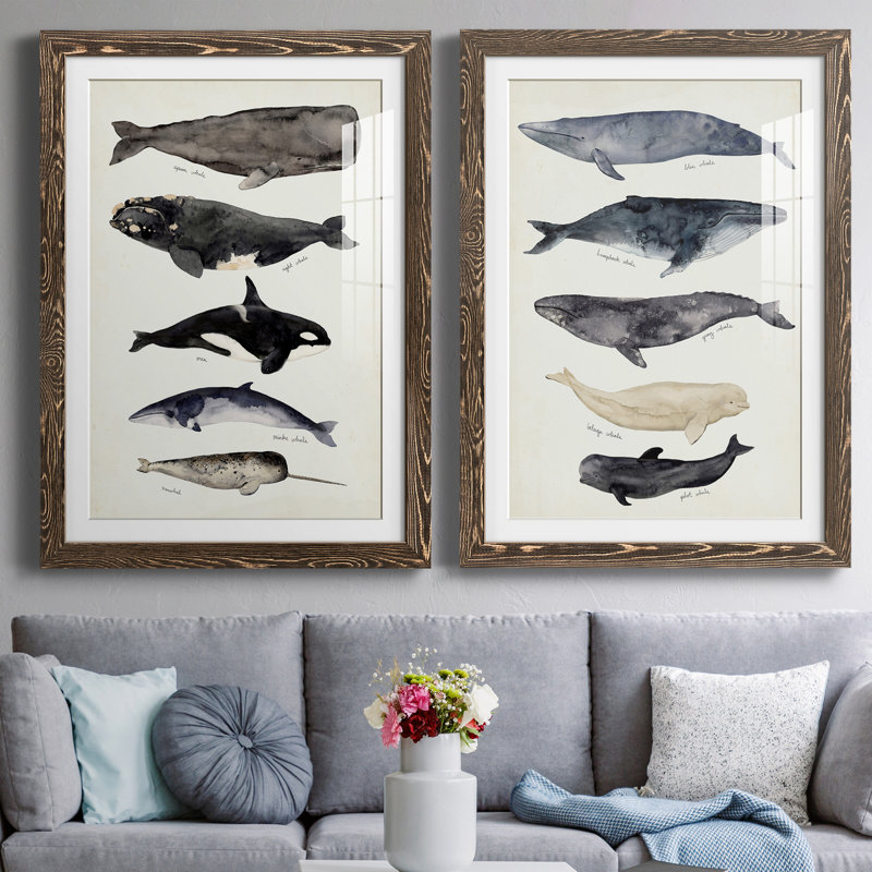 Baleine graphique I - ensemble de 2 cadres photo, H 24 po x l 36 po, Impression encadrée, Noyer