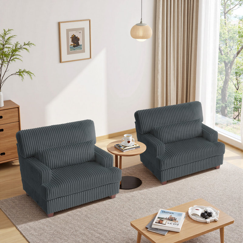 Chaise d'appoint moderne avec accoudoirs rembourrés et coussins (ensemble de 2), Gris foncé