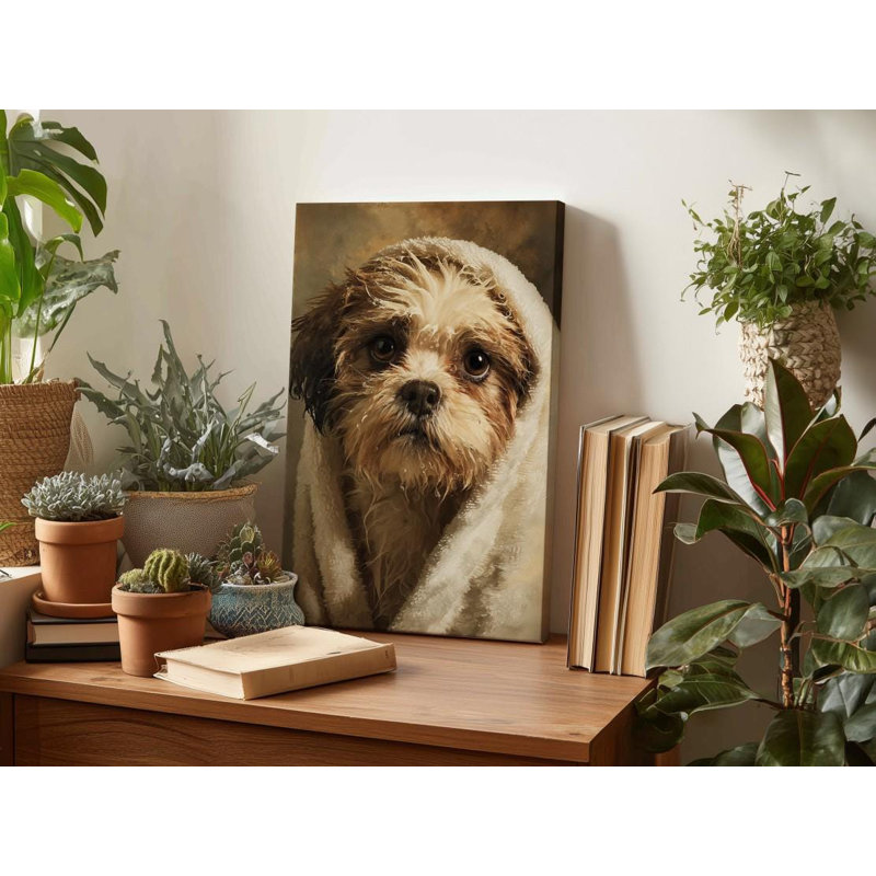 Drôle d'art sur toile Shih Tzu: Portrait de chien de style vieux maître, H 45 po x l 30 po